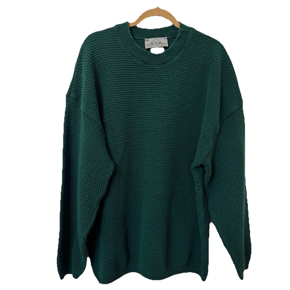 Vintage‎ Back Country Waffle Knit Sweater Mens 2XL Green Cabin Cozy Grandpa
